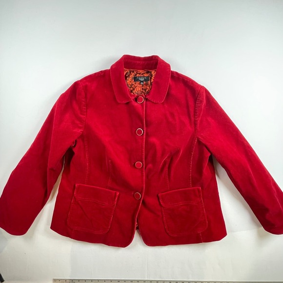 Talbots Womens Red‎ Corduroy Blazer Jacket Button Front Lined Size 16W - Picture 2 of 7